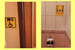 Таблички на двери туалетной комнаты и держатели для костылей