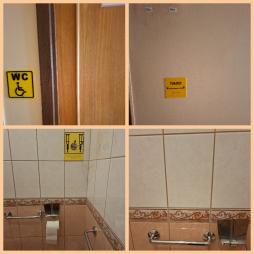 Санитарно-гигиеническое  помещение: тактильные таблички, держатели костылей, держатели для подъема